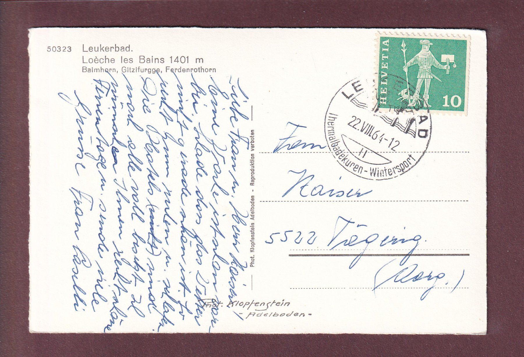 Cartoline postali: LEUKERBAD - Teilansicht - 1964 – Usato da Pully venduto da nicecards 1