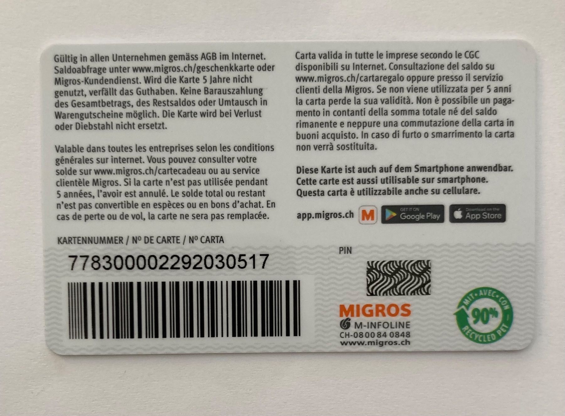 Cartes: Migros Geschenkkarte leer – D'occasion à Schüpfheim par Seerose80 1