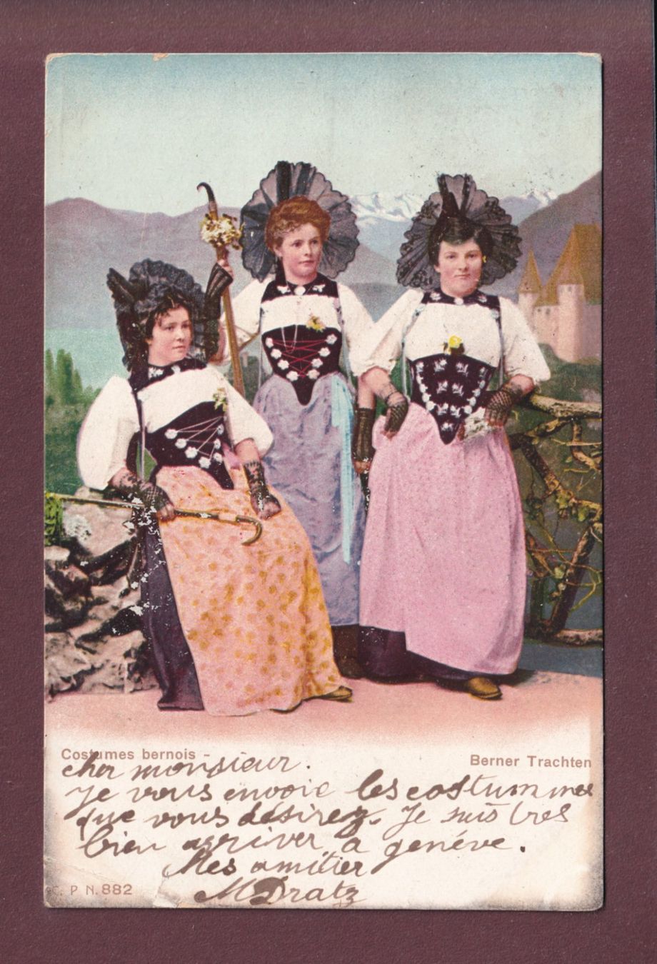 Cartoline postali: BERN - Tracht - 1909 CPN // Eckbug // – Usato da Pully venduto da nicecards