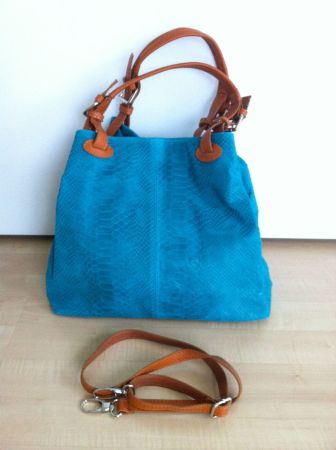 🤩LEDER-TASCHE MIT SCHLANGEN OPTIK TüRKIS NEU