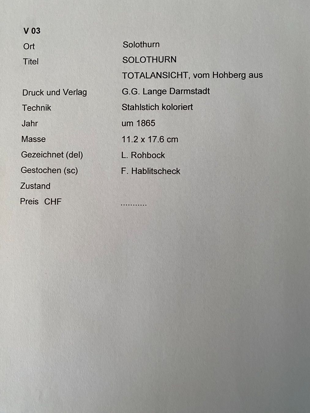 Incisioni: Alter Stich - Solothurn - Stahlstich koloriert – Usato da Zürich venduto da jesulin05 2