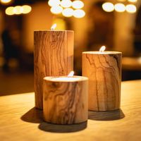 Kerzenhalter aus Olivenholz – 3er-Set, handgefertigt