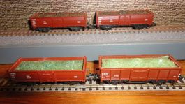 8 offenen flache braune Güterwagen DB ohne OVP Spur N