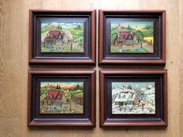 4-Jahreszeiten auf dem Bauernhof Handgemalt 1988 4 Bilder