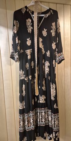 Robe Elora et ceinture- imprimé noir et beige taille 36.
