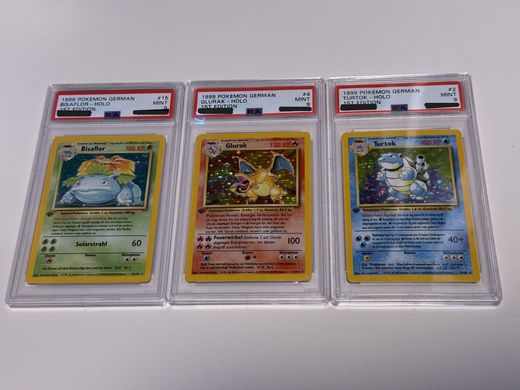 Pokémon Carte collezionabili: Glurak Turtok Bisaflor 1 Edition PSA 9 – Usato da Uster venduto da mar_6tbc