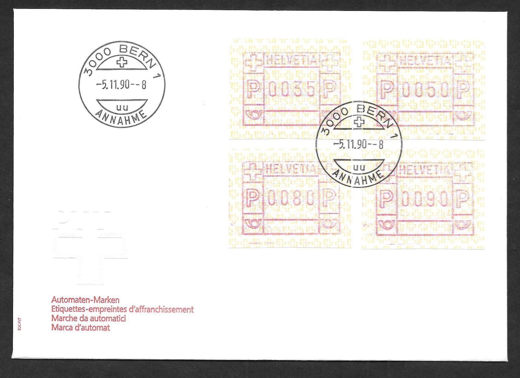 Tutti i francobolli: FDC ATM 8A 4 Wertstufen ET Bern 5.1.1990 – Nuovo (secondo la descrizione) da Olten venduto da clotaldi