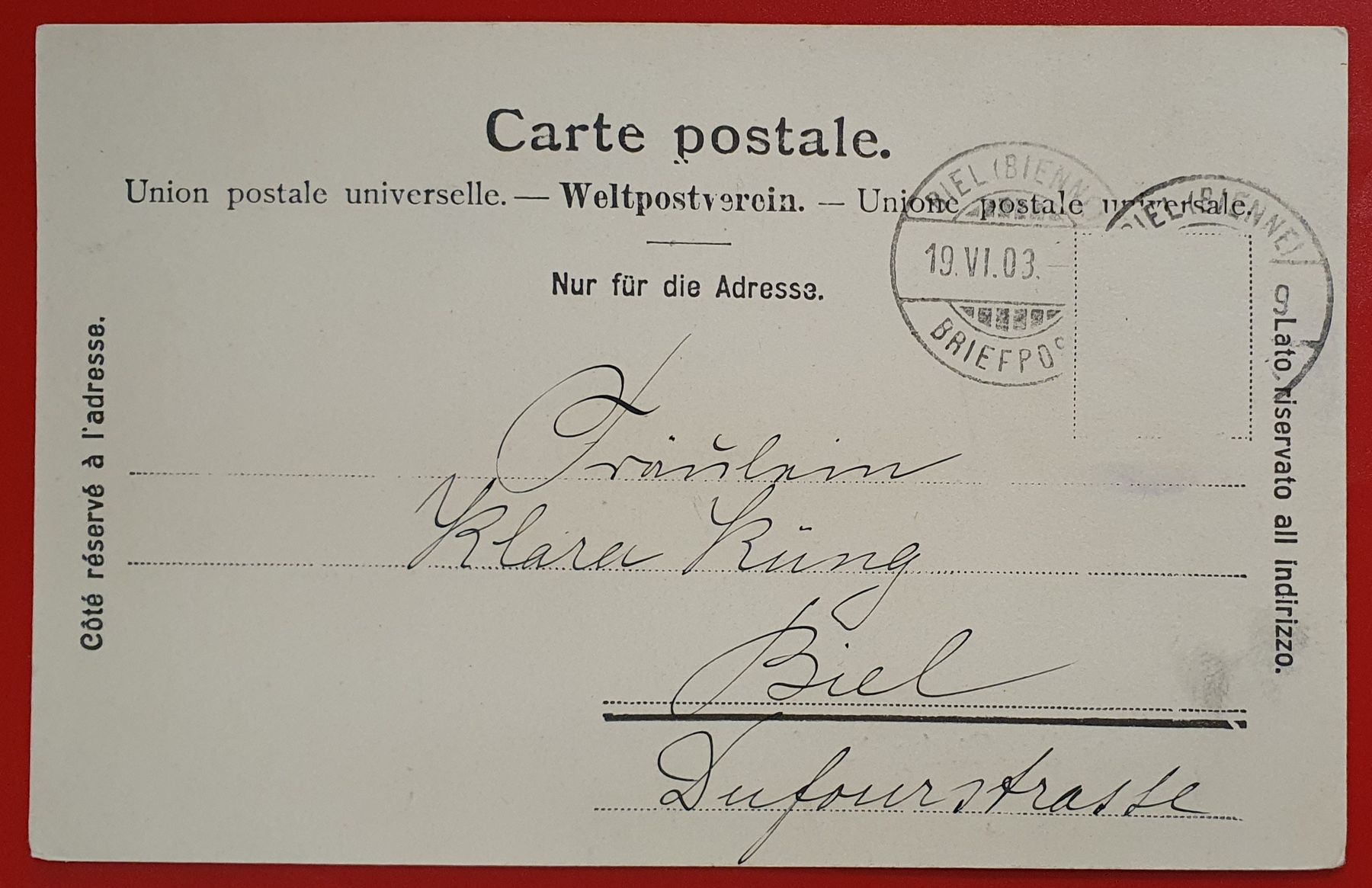 Ansichtskarten: Souvenir du Ried près Bienne 1903 – Gebraucht aus Kreuzlingen von Rschweiz1 1