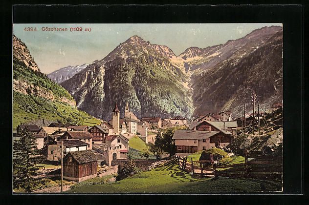 Cartoline postali: Göschenen, Ortsansicht mit Alpenlandsch – Usato da Berlin venduto da bartko-reher
