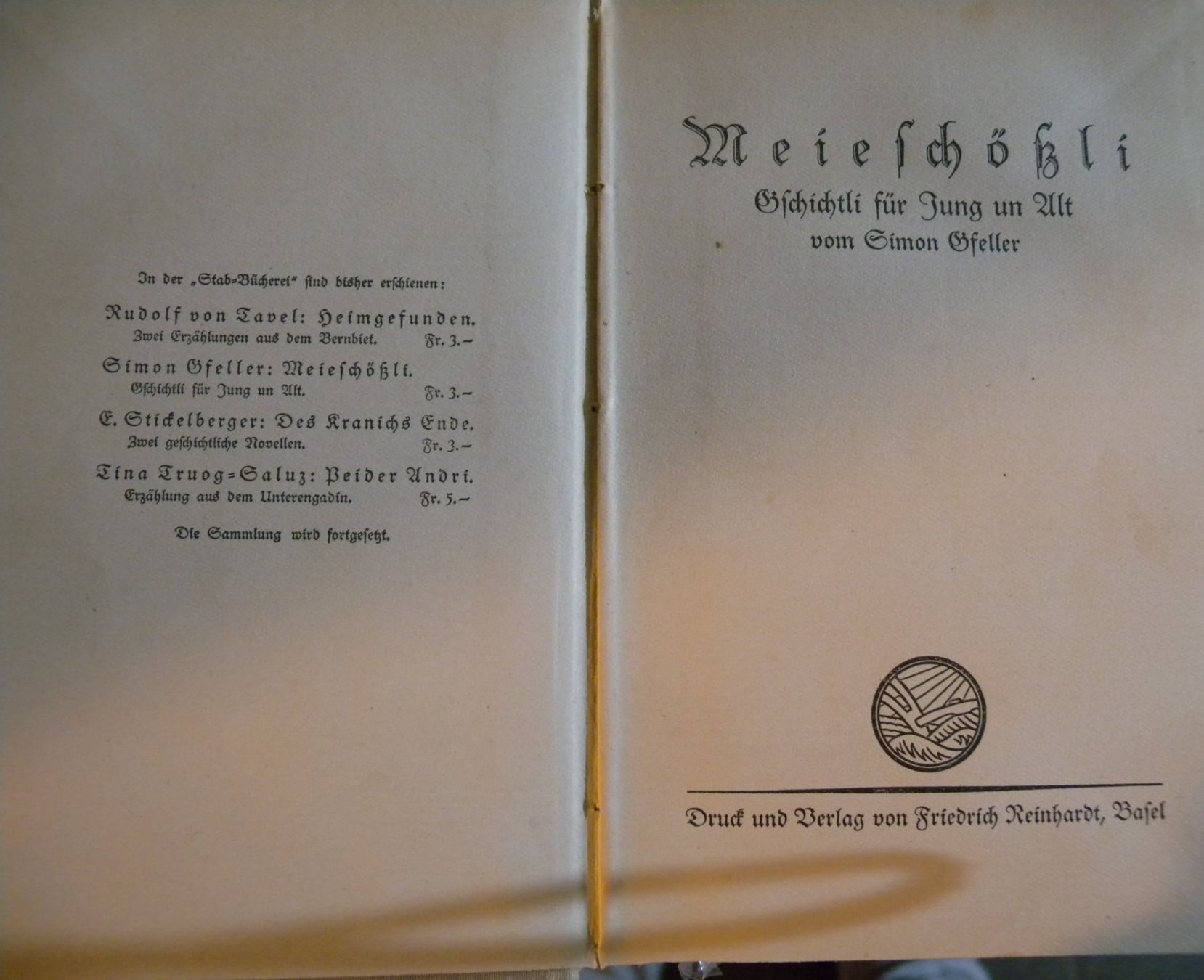 Livres: Simon Gfeller: Meieschössli, Geschichten – D'occasion à Hauenstein par davia72 1