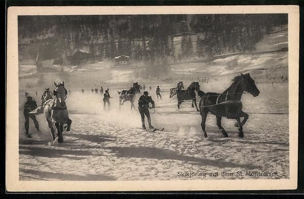 Cartoline postali: St. Moritz, Skikjöring auf dem St. Mori – Usato da Berlin venduto da bartko-reher