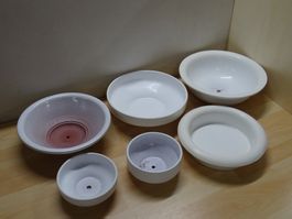 6 Pflanzen Blumen Über- Töpfe Schalen weiss