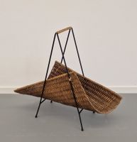 MCM Vintage Design, Zeitungsständer, Metall, Rattan, 1960er
