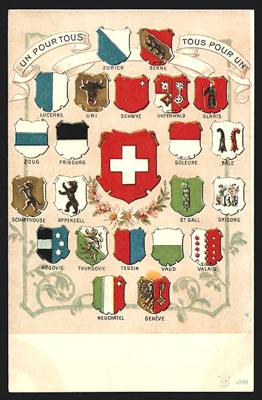 Cartoline postali: Zürich, Schweizer Wappen, Bern, Luzern, – Usato da Berlin venduto da bartko-reher
