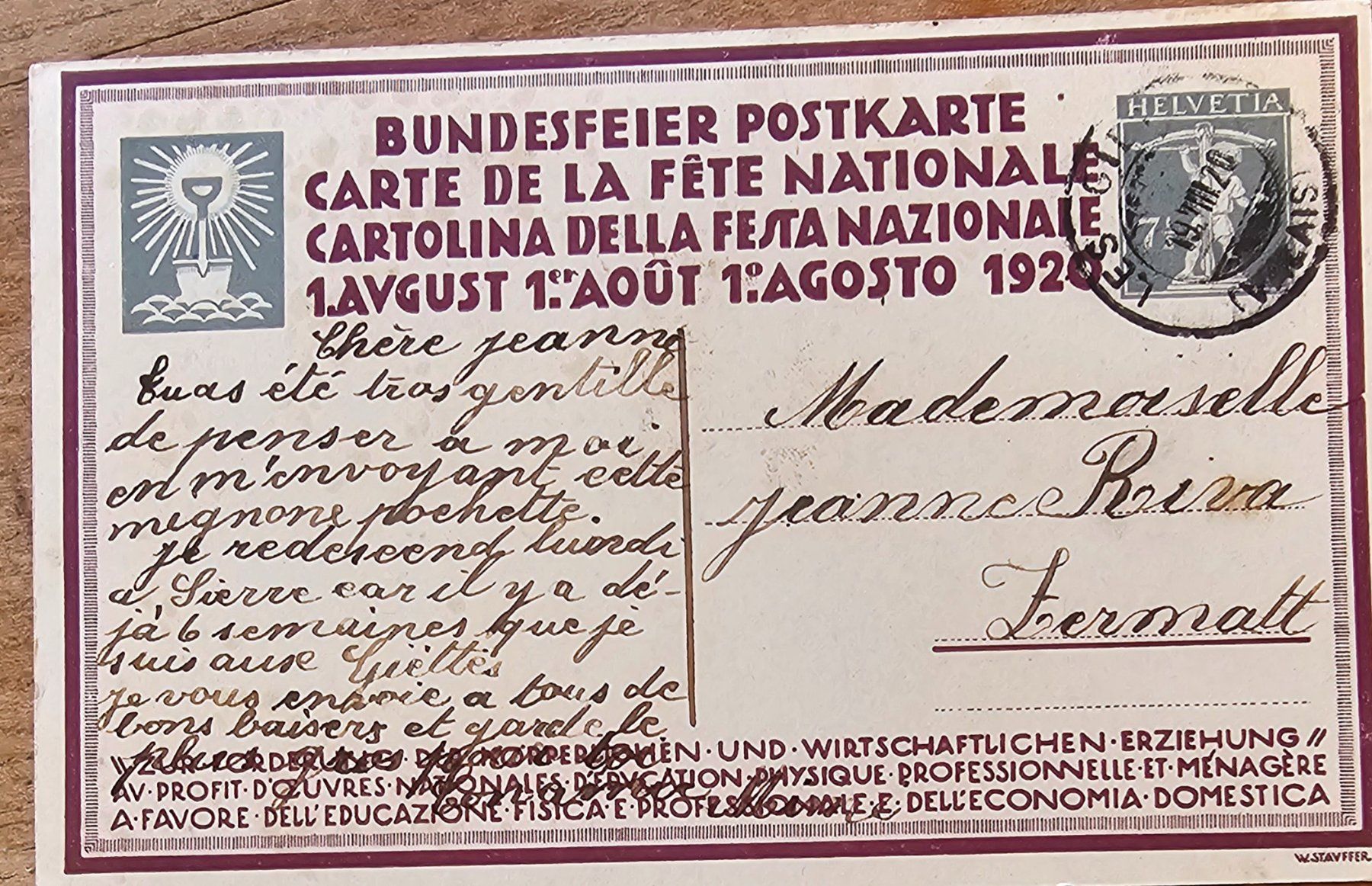 Tutti i francobolli: Bundesfeierkarte 1920 – Usato da Les Valettes venduto da Nuba1 1