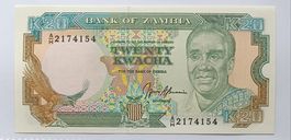 20 Kwacha Zambia 1980 UNC – Banknote Kaunda / Adler Afrika
