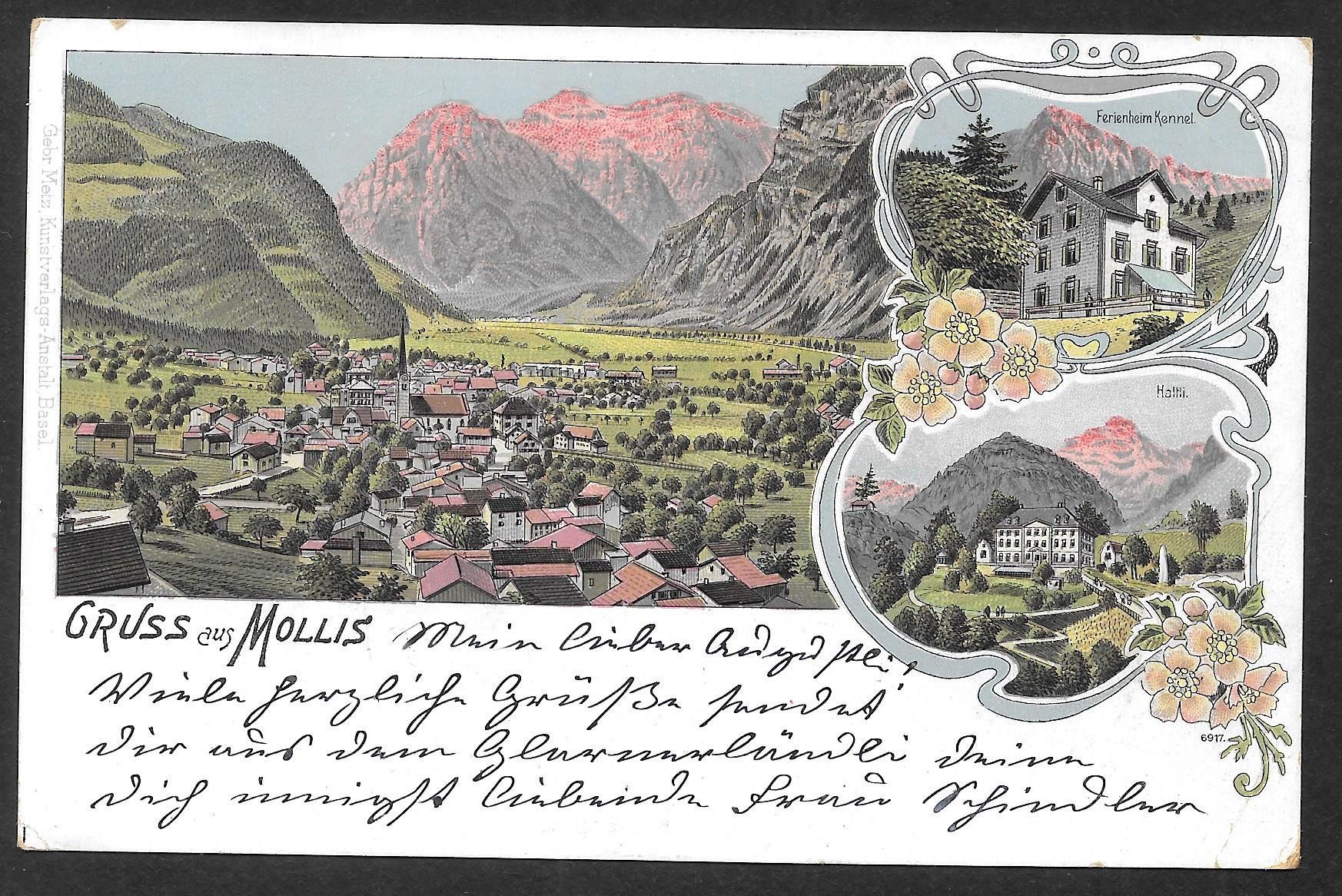 Cartoline postali: Mollis farbige Lithografie 3 Bilder – Usato da Olten venduto da clotaldi