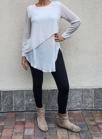 Elegante langärmelige chemisier blouse Tunika Shirt weiss