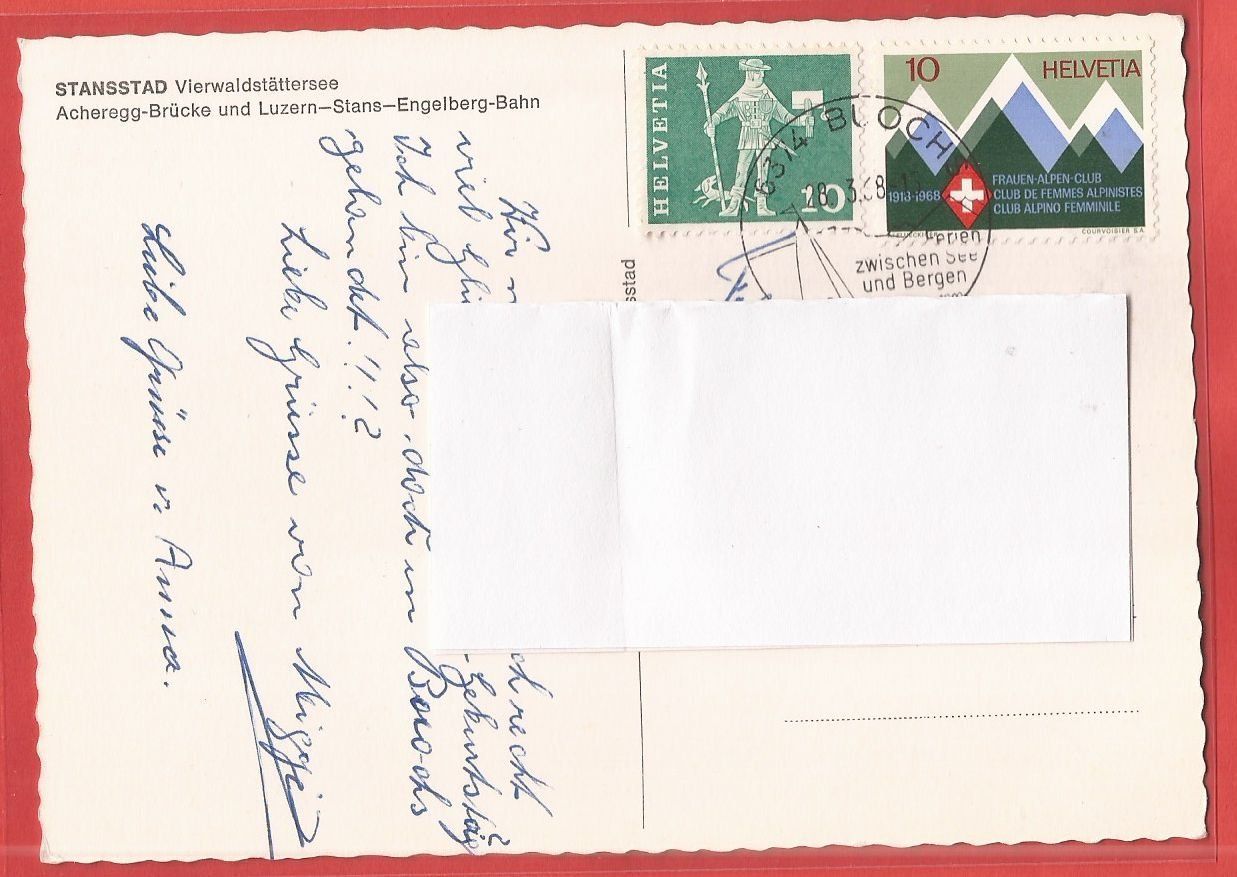 Cartoline postali: Stansstad - Acheregg-Brücke mit Engelberg-Bahn 1968 – Usato da Fislisbach venduto da Porano 1