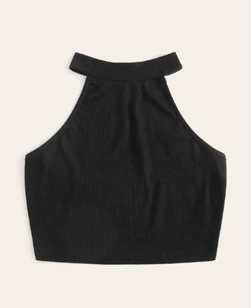 Crop Top noir femme - col montant, dos nu