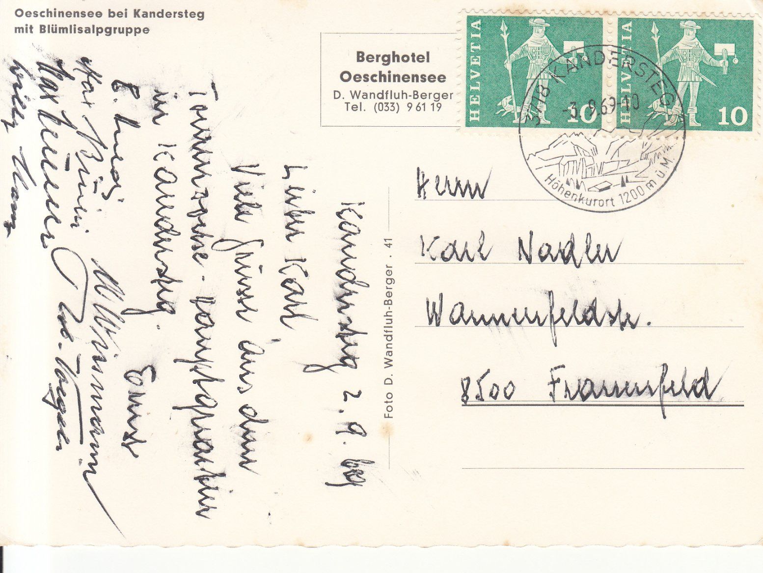 Cartoline postali: Oeschinensee 1969 – Usato da Bürglen TG venduto da StampGraf 1