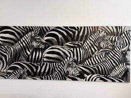 Rolf Knie: Original Serigraphie "Zebraherde schwarz Weiss"