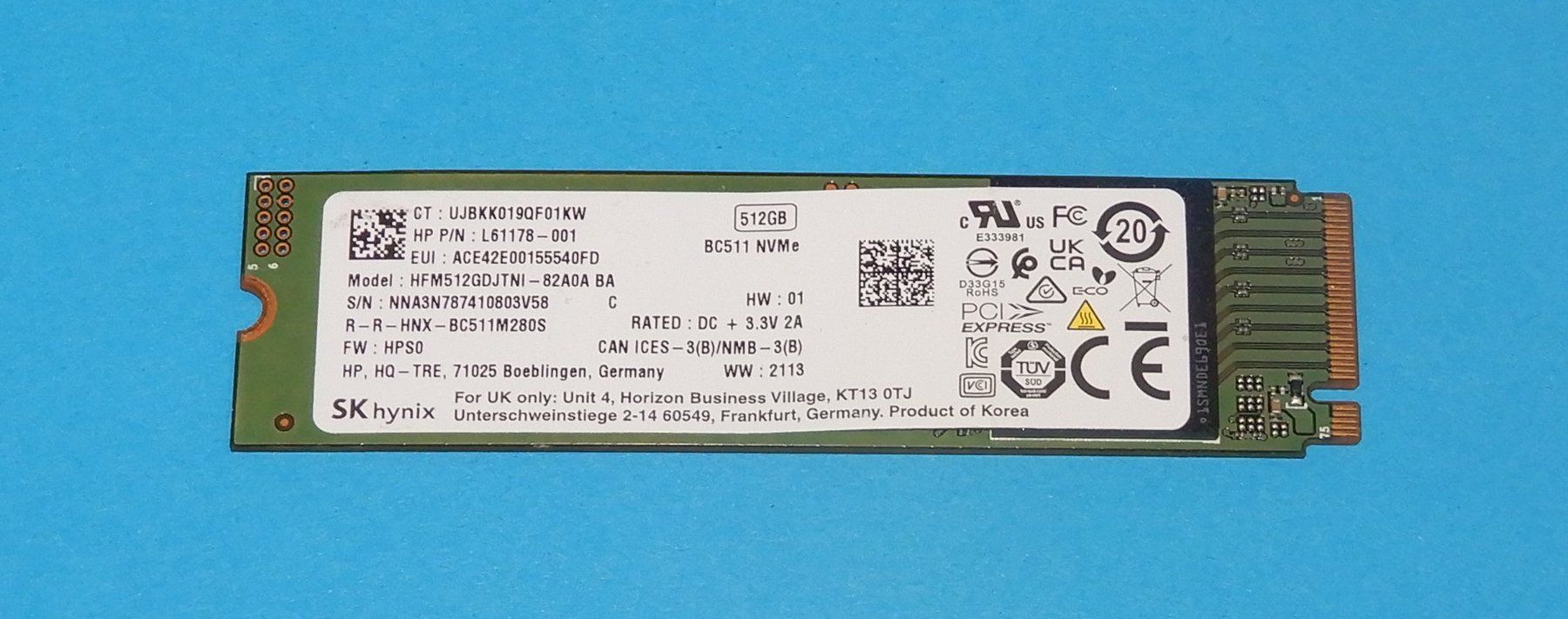 Dischi rigidi: SKhynix NVMe SSD 512 GB – Usato da Bern venduto da compischop