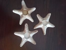 3 Handgefertigte Kerzenständer aus Gips, Seestern