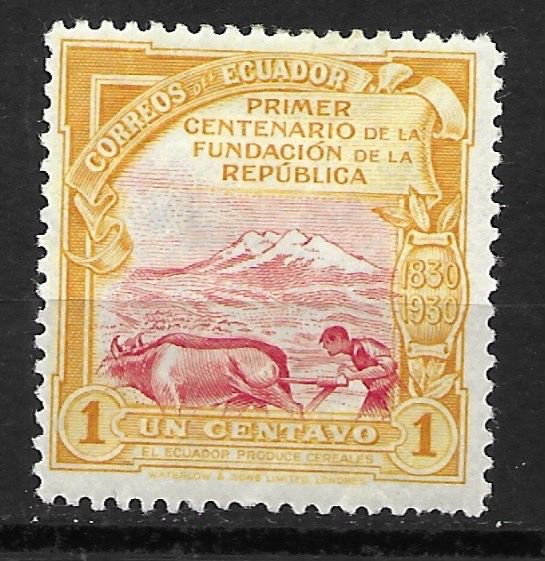 Alle Briefmarken: Ecuador 1930: Pflügender Bauer – Gebraucht aus Zürich von Rainstamps