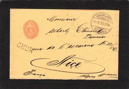 Streifband mit 5 Rp mit Stabstempel Chur n. Frankreich ,1898