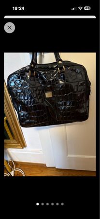 Sac en cuir noir verni, Bidenschatz croco, vintage chic