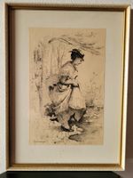 Gravure "Jeune fille au bord du ruisseau"
