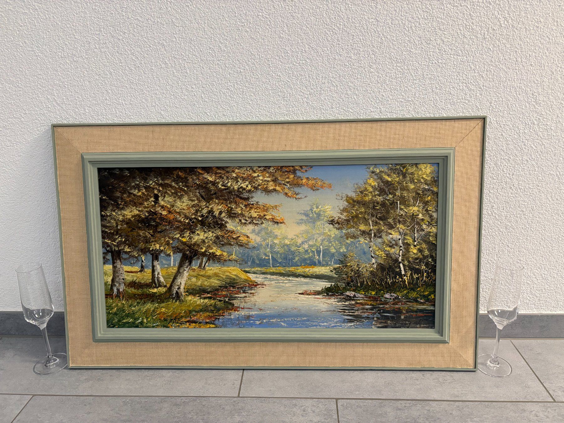 Dipinti: 86.5 cm breitx 52 cm/  Vögeli Öl Gemälde Wald Teich – Usato da Ottenbach venduto da TimelessEmotions. 2