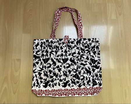 GreenHouse Stoff  Tasche mit Tiermotiv Schwarz Weiss Rot