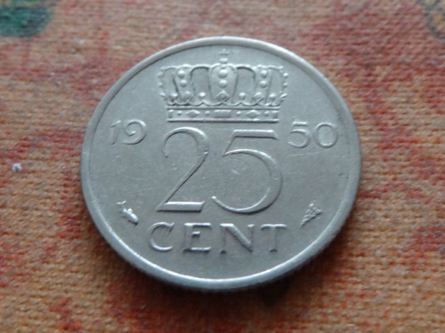 Tutti le monete: PAYS-BAS Nederland 25 Cent 1950 – Usato da Romanel-sur-Lausanne venduto da Swift13