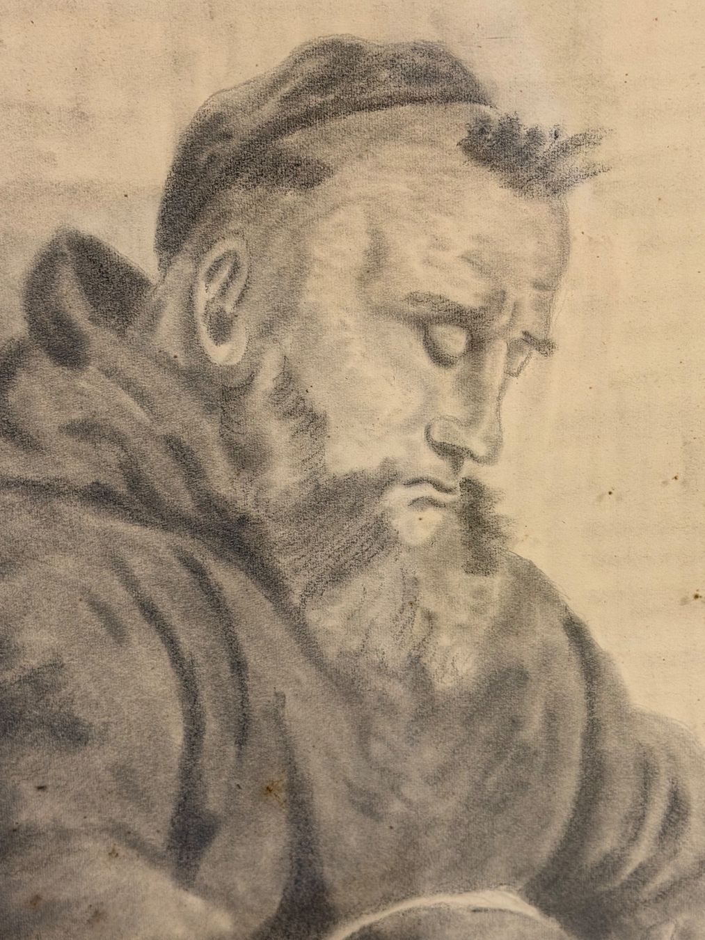 Dipinti: Vintage gerahmte Bleistiftzeichnung eines Mönchs, Wandkunst – Usato da Basel venduto da PAUL_ART 2