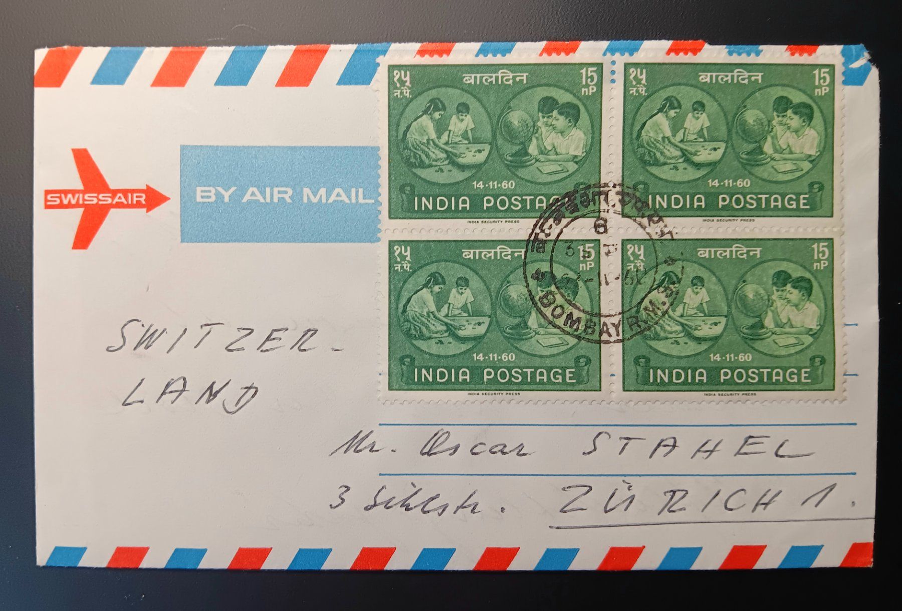 Tutti i francobolli: INDIEN FLUGBRIEF NACH ZÜRICH – Usato da Holderbank AG venduto da DINOS-PHILA