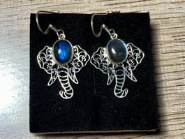Boho Elefant Ohrringe 925 Silber mit natürlichem Labradorit