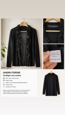 Cardigan nero Sandro Ferrone – 50% lana – Made in Italy