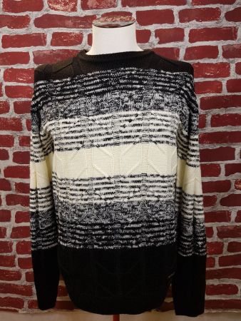 SSEINSE Strickpullover Pullover lang schwarz weiss Gr. L