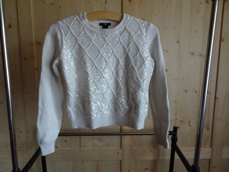 Weisser H&M Pulli mit Pailetten Gr. 158 - 221195