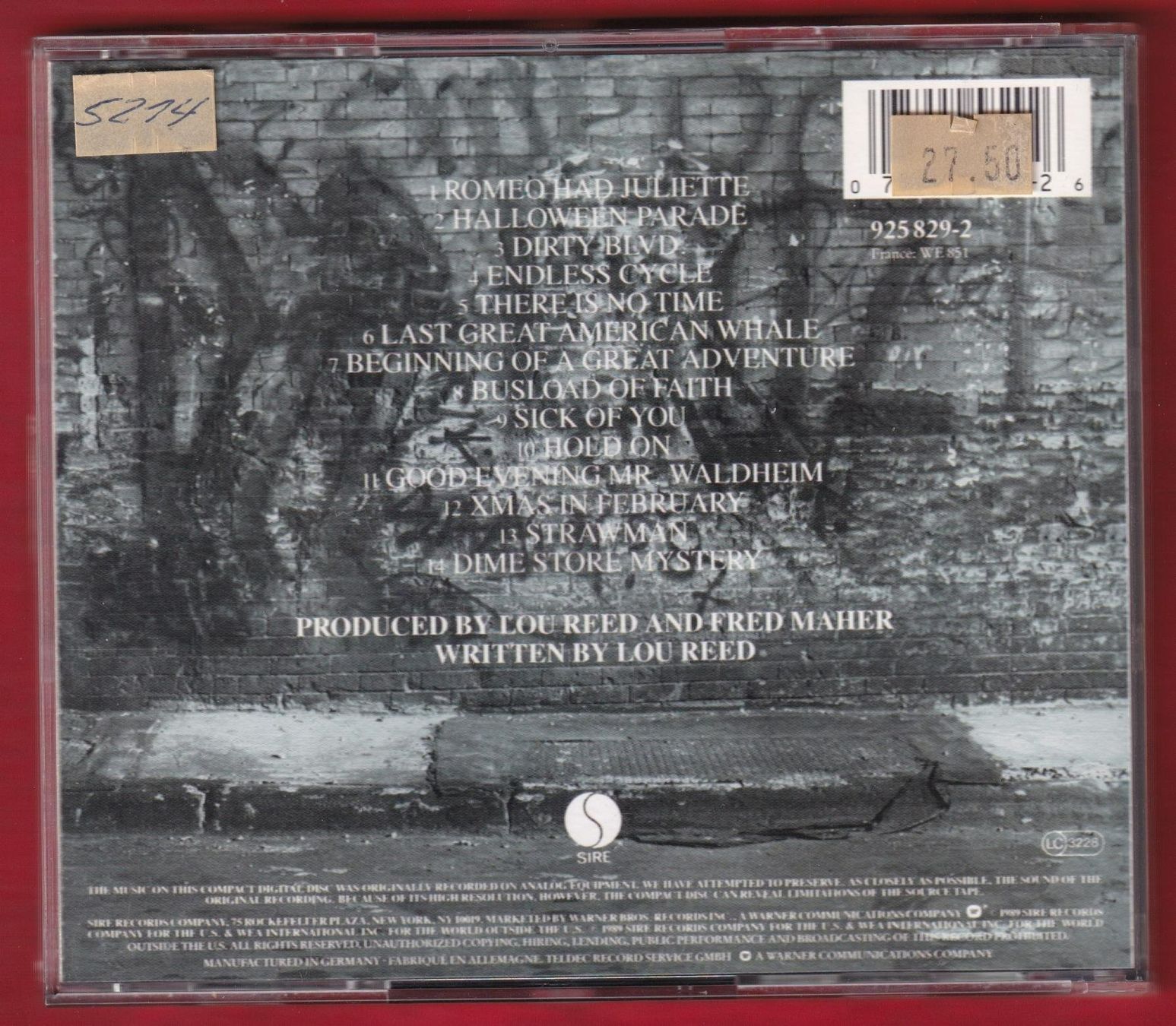 CD: Lou Reed - New York (CD) – Usato da Zürich venduto da Pfluftl2000 1