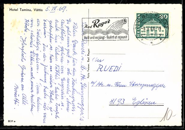 Cartoline postali: AK Vättis, Hotel Tamina, Speisesaal – Usato da Berlin venduto da bartko-reher 1