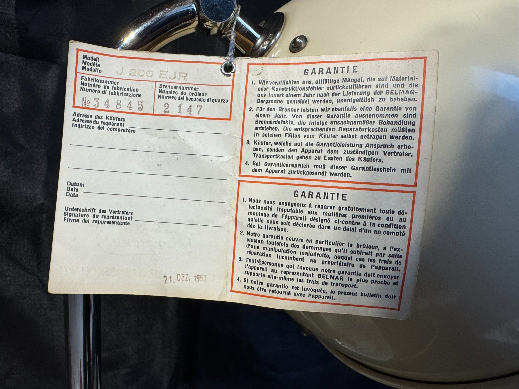 Belmag Lampen: Lampe Belmag J 200 E/JR 1953 – Gebraucht aus Tramelan von lolopat 8