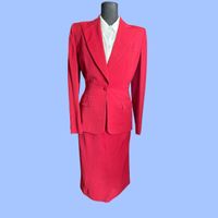 1940s Art Deco vintage red suit gabardine blazer skirt Ameri