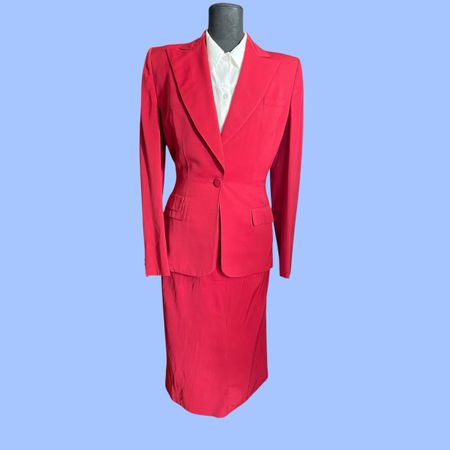 1940s Art Deco vintage red suit gabardine blazer skirt Ameri