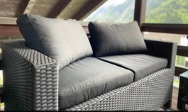 Rattan Lounge-Set (2er Sofa + Tisch) inkl. Beo-Kissen
