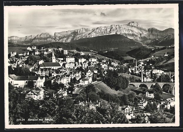 Cartes postales: AK Herisau, Ortsansicht mit Säntis – D'occasion à Berlin par bartko-reher