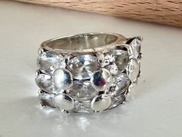Massiver Bergkristall Cluster Ring Silber925 – 12 Steine 13g