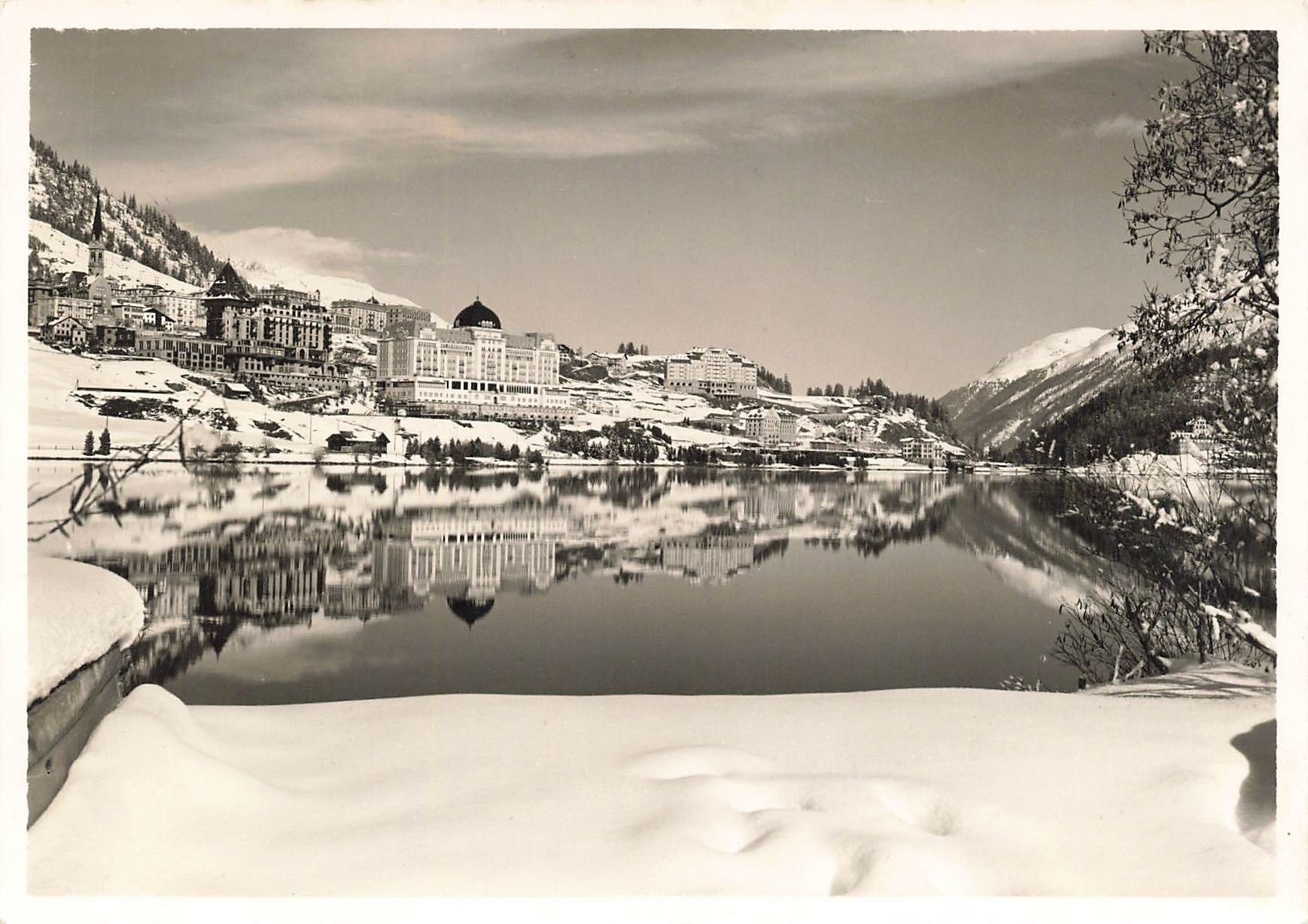 Cartoline postali: St. Moritz (GR) Winterpanorama über den See Engadin G – Usato da Biasca venduto da Blenio71
